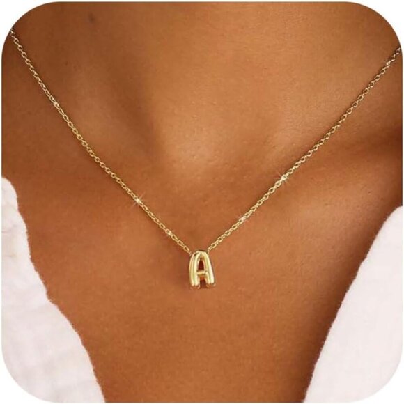 Initial Necklaces for Women Bubble Gold Silver Letter Necklace Dainty Personaliz - Picture 1 of 8